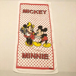 Vintage Disney Mickey Minnie Mouse Towel Hearts 51 x 24  Flaws
